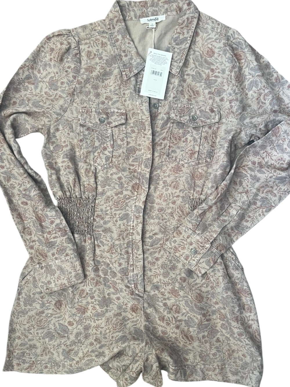 NWT Splendid Zion Long Sleeve Romper Size S Stone Gray Floral Tencel - Picture 4 of 10